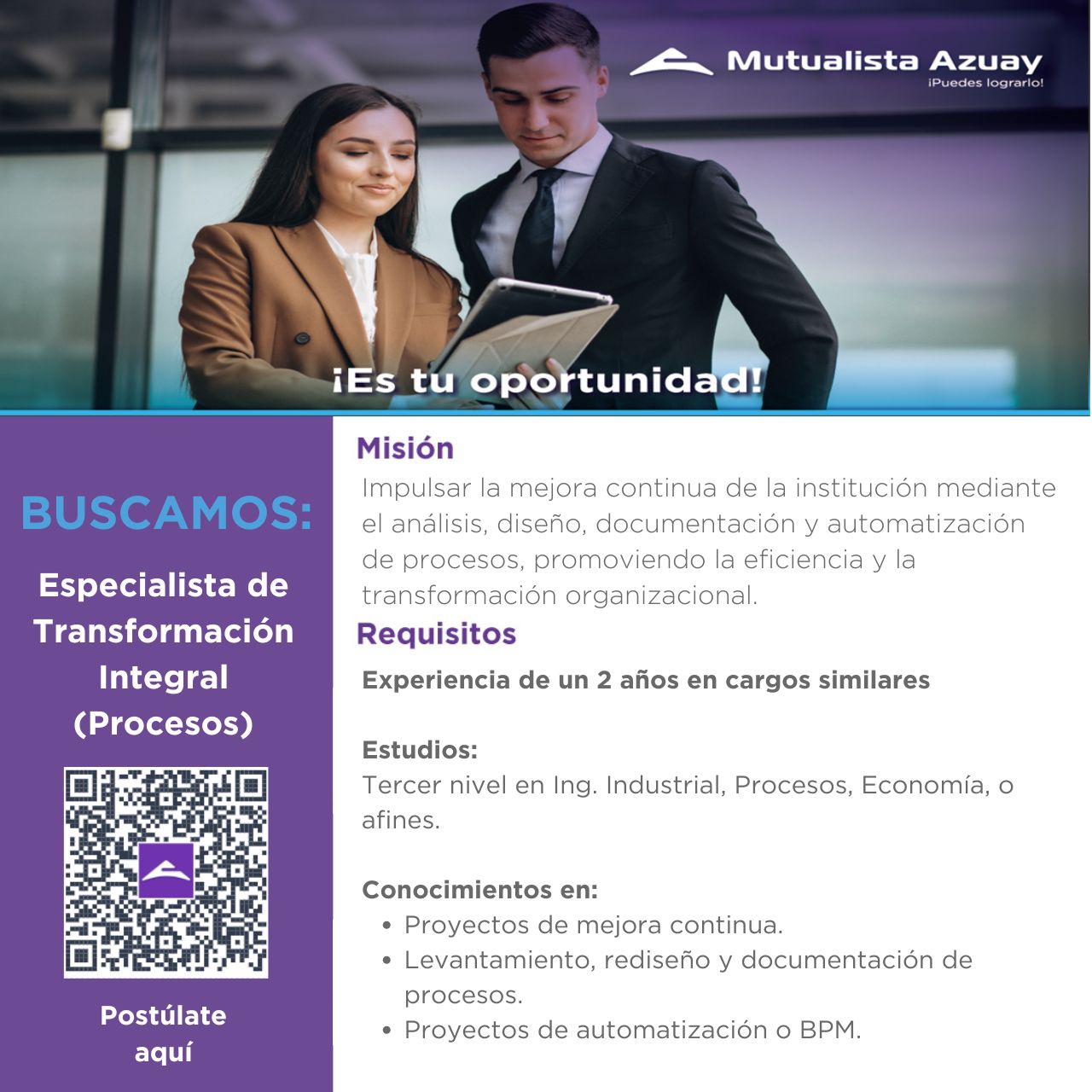 Especialista de Transformación Integral (Procesos)